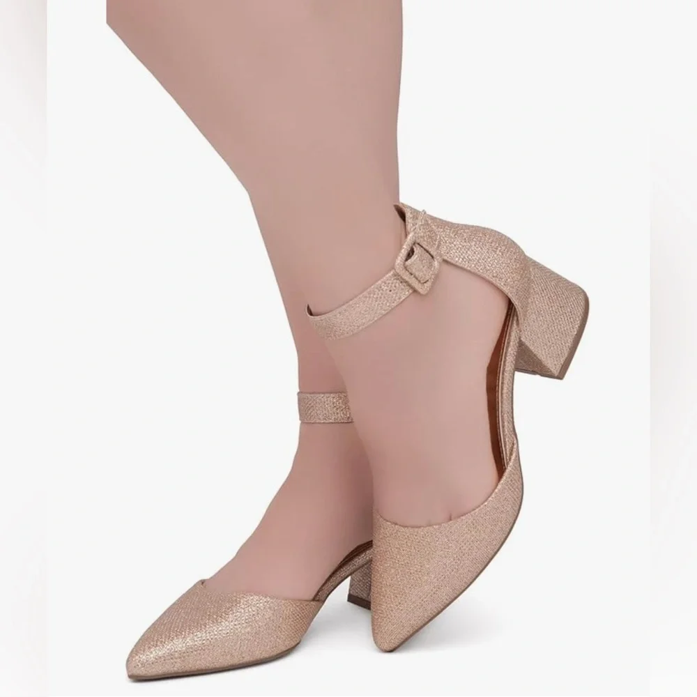 Elegant Women's Rosegold Ankle Strap Shoes size 8 ^